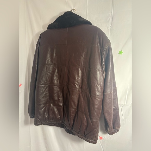 VTG Chocolate Brown Genuine Leather Bomber Jacket with Faux Fur Collar Men’s M - Picture 2 of 16